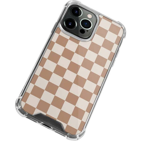 Neutral Checkered iPhone 15 Pro Clear Case
